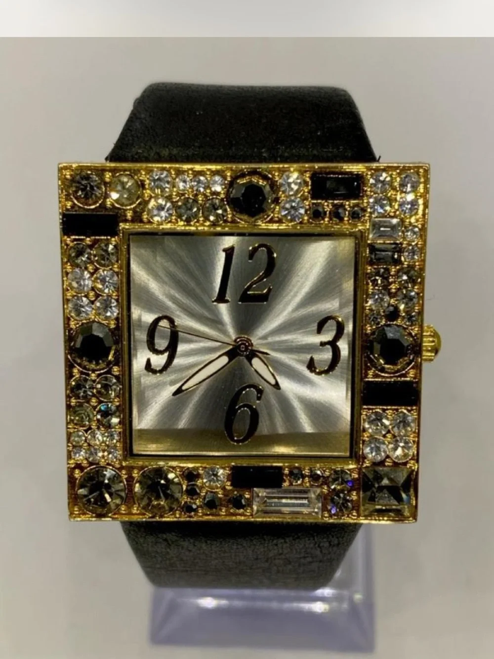 Gold-Tone Square *** Iced  Crystal Accent Women's Watch ^^^ Cocktail Time 🍸